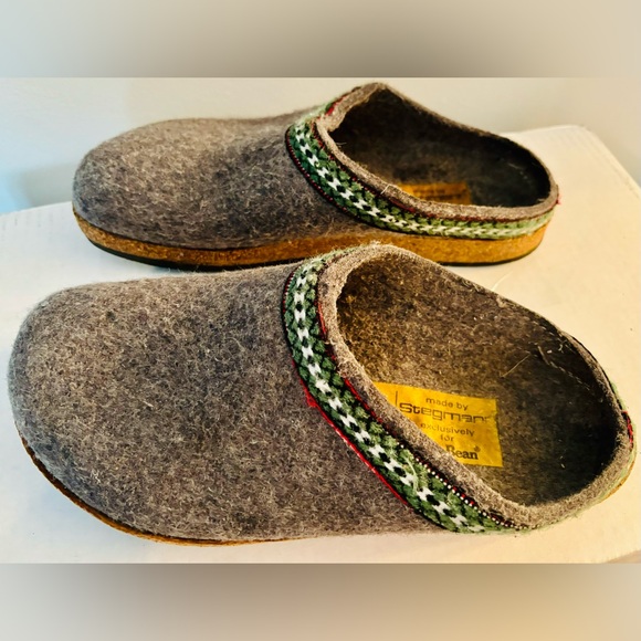LL BEAN By STEGMANN Woolfelt Bavarian Clogs Grey Slides Flats Shoes - Picture 2 of 4